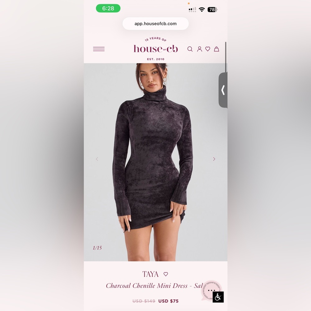 NWT House of CB Charcoal Chenille Mini Dress